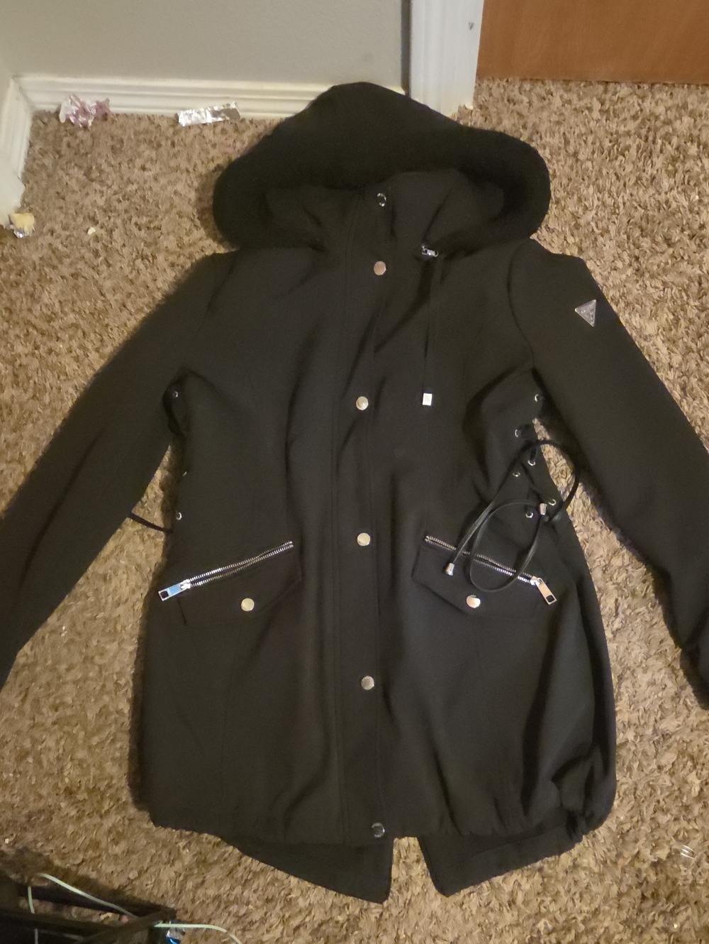 Guess Black Hooded Utility Parka Jacket